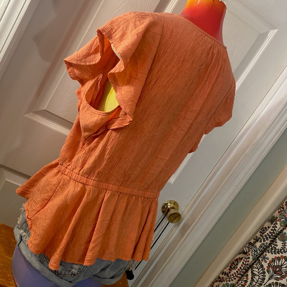Sam Edelman Orange Peplum Tunic with Short Sleeves - Picture 6 of 10